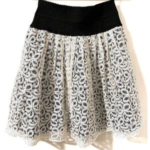 Anthropologie HD In Paris Ninette High-Waist Lace Skirt, Ivory and Black, Size M